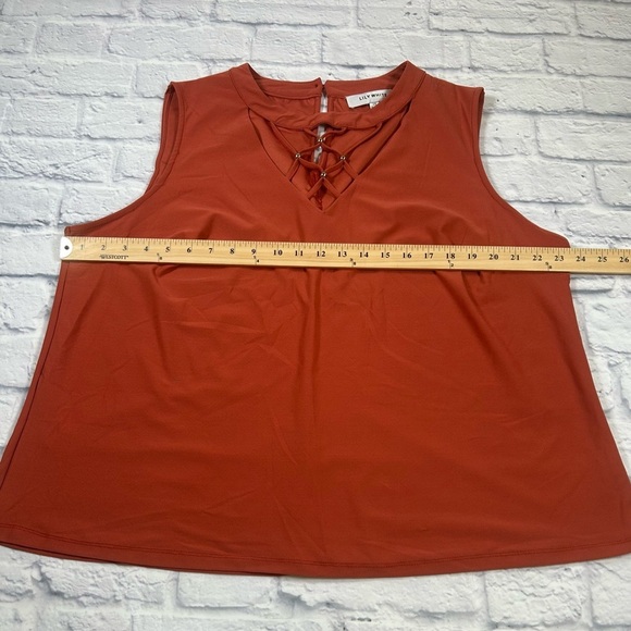Lily White Orange Sleeveless Beaded Neckline Blouse. Size 3X. Fall Transition. - Picture 5 of 9